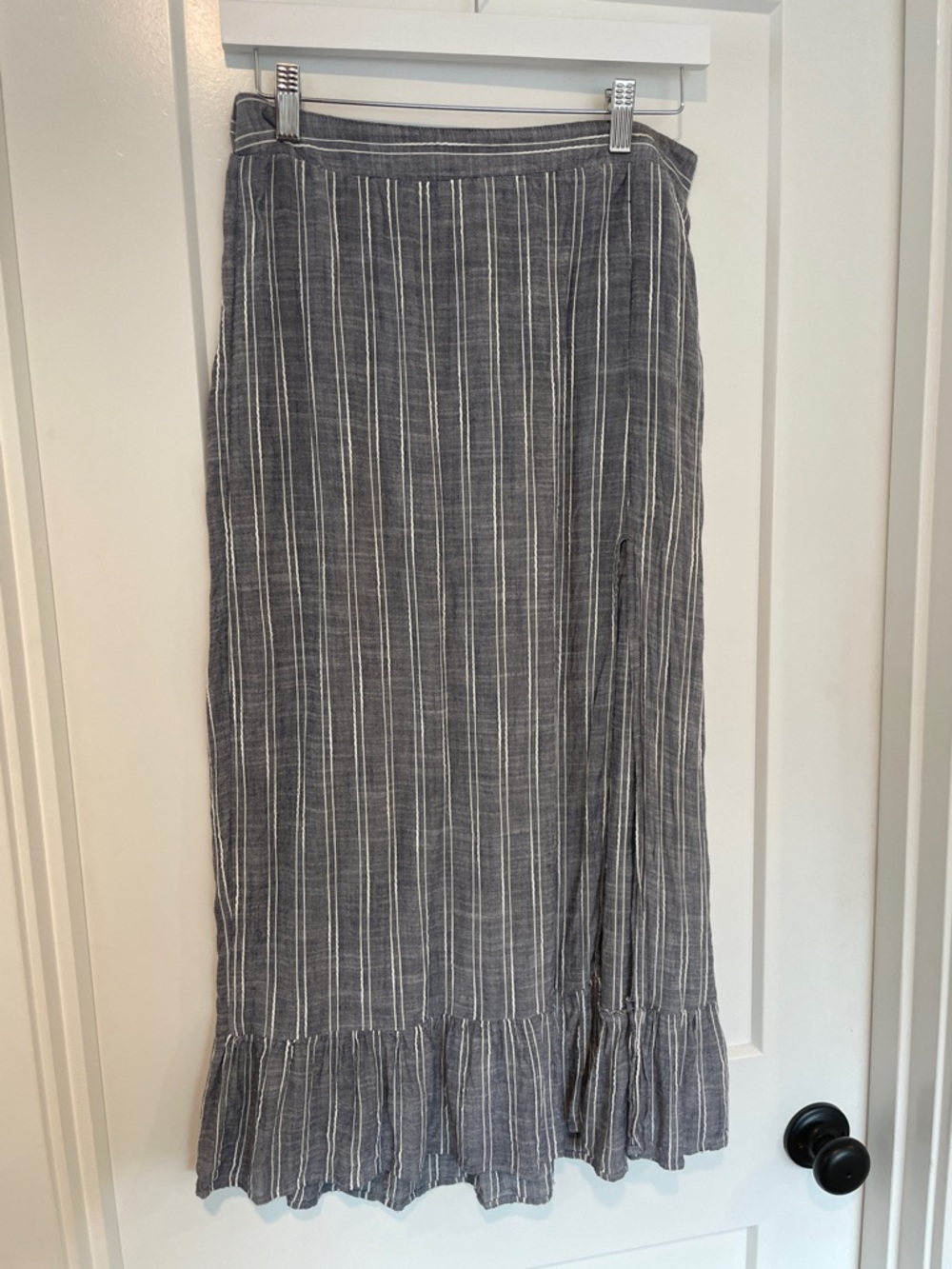 Chambray Maxi Skirt with Ruffle Hem